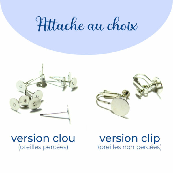 attache au choix version clou pour oreilles percées ou version clip pour oreilles non percées